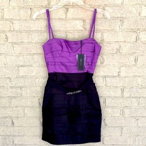 NWT Y2K BCBGMaxAzria strapless black and purple dress with sequin belt